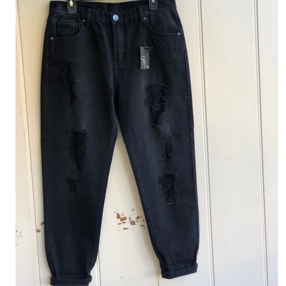 NWT Chiqle Denim Architect Black Distressed Jeans